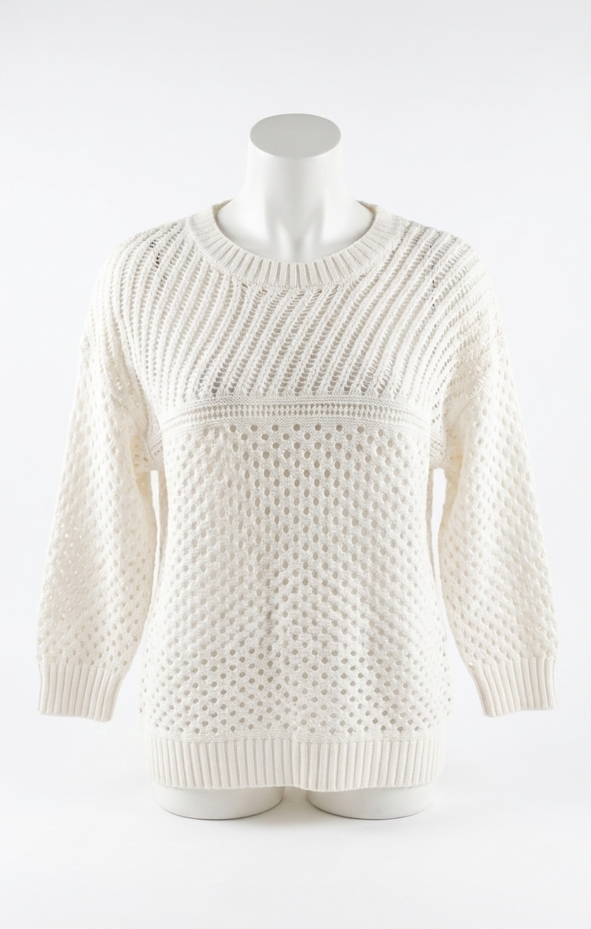 NEW TRIBAL 3/4 sleeve open stitch sweater in white
